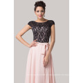 Grace Karin Design mais recente Backless Long Light Pink Lace vestido de noite formal com manga curta CL6152